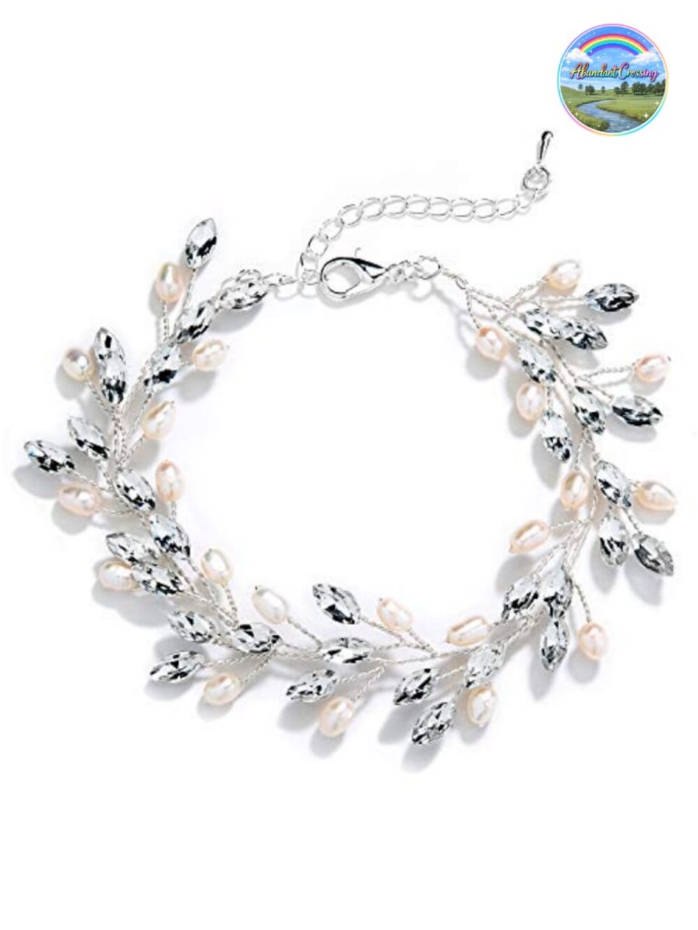 Bridal Wedding Bracelet Crystal Pearl Silver-Tone Adjustable Wrist